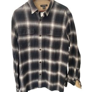 Banana Republic Plaid Flannel Shirt Mens XL Tall Black Grey Outdoor Classic Cozy